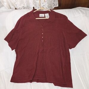 Kathie Lee Collection Women's Burgundy Button Down Shirt